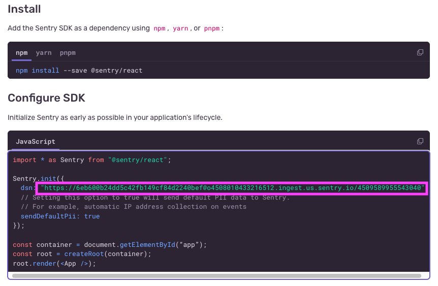 DSN in code snippet